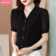 柏潮女士短袖雪紡衫夏季新款遮肉顯瘦襯衫女洋氣減齡上衣 黑色 XS 60斤