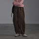 半圓原創(chuàng)設(shè)計(jì)師女裝2025秋冬季寬松直筒型燈芯絨褲子女休閑褲長褲 棕色 L