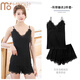 莫代爾吊帶睡衣女夏天套裝兩件套ins風(fēng)高顏值家居服背心短褲睡褲 黑色【吊帶+短褲一套裝】 大碼 110-140斤