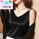 CAMPUSKINGLY仿真絲吊帶背心女西服內(nèi)搭美背V領(lǐng)外穿醋酸緞面打底衫大碼無袖 黑色 L （100-120斤）