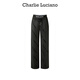 Charlie Luciano標(biāo)識(shí)抽繩長褲春季新款833415高腰情侶男女同款寬松cl直筒褲潮 黑色 36