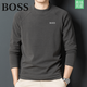 BOSS輕奢德國B(niǎo)OSS秋冬高檔德絨長(cháng)袖T恤半高領(lǐng)衛衣男休閑百搭打底上衣 夢(mèng)灰 3XL