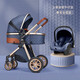 藍色童年（Bluechildhood）高景觀(guān)嬰兒推車(chē)輕便可坐可躺四輪避震雙向新生兒童推車(chē)冬夏兩用 金管牛仔藍+安全提籃