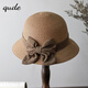 趣得老年人帽子女夏帽子女夏季草帽蝴蝶結韓版小沿太陽(yáng)帽出游休閑沙灘遮陽(yáng)帽漁夫帽女 小檐禮帽-卡其色 均碼56-58CM可調節