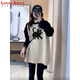 LOVER RUCCI配鯊魚(yú)褲的上衣秋冬2025新款加絨打底衫女寬松中長(cháng)款磨毛長(cháng)袖t恤 卡其拼黑【尾貓】加 絨 M