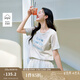 茵曼棉質(zhì)刺繡圓領(lǐng)短袖T恤女裝2025夏季新款字母標語閃片上衣 淺花灰 M