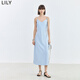 LILY夏新款女裝法式優(yōu)雅浪漫氣質(zhì)可調節肩帶長(cháng)款吊帶連衣裙女 404淺藍 S