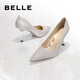 百麗（Belle）水晶冰沙高跟鞋女商場(chǎng)同款尖頭婚鞋水晶單鞋Z1H1DAQ3下架 銀色-8cm 37 (235mm)