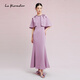 拉珂蒂（La Koradior）時(shí)尚氣質(zhì)斗篷長(cháng)裙修身禮服裙顯瘦魚(yú)尾連衣裙女 中紫羅蘭 M