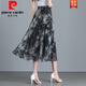 皮爾卡丹（pierre cardin）印花半身裙女2025夏季新款雪紡中長(zhǎng)款a字裙大尺碼高腰顯瘦遮胯舞 J14氣質(zhì)水墨 XL 腰圍：2.4-2.6尺