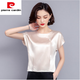 皮爾卡丹（pierre cardin）斷碼樣衣防桑蠶絲小衫洋氣t恤剪標女夏裝防真絲短袖上衣尾貨 香檳 XL
