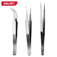 得力（deli）工具不銹鋼鑷子彎頭細尖頭防磁化小鑷子夾小夾子維修工具套裝 【不銹鋼防銹】3件套 DL396003B