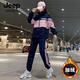 JEEP SPIRIT吉普運動服休閑套裝女春秋季2024寬松衛(wèi)衣連帽外套團體隊服兩件套 藍粉【加絨款】 M(100-115斤)