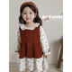 幼悠女童森林故事系列套裝數碼印花連衣裙花邊娃娃翻領(lǐng)襯衫多件套 棕紅色背心AQ0141 110cm