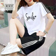 啄木鳥(niǎo)（TUCANO）棉休閑運動(dòng)服套裝女夏舒適透氣大碼寬松學(xué)生短袖短褲跑步兩件套 黑白套裝 微笑 L 純棉 95-110斤