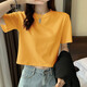 別語(yǔ)寬松短袖t恤女短款露臍夏季新款韓版純色潮流上衣 姜黃色 M (95-112斤)