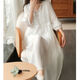 JRKBL棉麻連衣裙 亞麻裙子高檔斷碼撤柜剪標女文藝天絲苧麻V領(lǐng)蕾絲大擺 白色（無(wú)內襯） M【建議95-115斤】