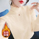 婷婉美薄款/加絨半高領(lǐng)鉤花長(cháng)袖蕾絲衫女秋冬新款氣質(zhì)內搭打底衫上衣潮 杏色加絨 L