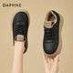 達芙妮休閑鞋女厚底松糕舒適面包鞋加絨平底軟底女鞋4623607130黑卡37