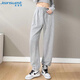 真維斯（JEANSWEST）休閑褲女高腰寬松顯瘦束腳褲夏季運動褲子女系帶衛(wèi)褲淺灰色L