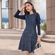 名師路長(cháng)袖連衣裙毛呢拼接冬裝新款通勤簡(jiǎn)約氣質(zhì)修身棉連衣裙 深藍色56 2XL
