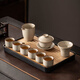 瓷牌茗茶具（cipaiming teaset）汝窯功夫茶具套裝陶瓷家用三才蓋碗開片可養(yǎng)提梁茶壺茶杯整套 米黃《御煌蓋碗》六杯10件黑盤