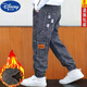 迪士尼（DISNEY）男童牛仔長(cháng)褲2023春秋新款洋氣韓版中大童束腳褲加絨兒童休閑褲子 深灰色軟牛仔冬款 【加絨+一體】 120 建議身高1.1米左右穿