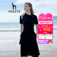 哈吉斯（HAZZYS）女装 夏款斜领气质时尚系带素色日常通勤休闲连衣裙AQWSE03BF02 藏青色NV 170/92A 42