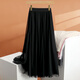 Avmko半身裙女2025新款高腰百搭A字網(wǎng)紗大擺百褶裙遮胯垂感顯瘦紗裙 黑色裙長(cháng)83cm 均碼 建議體重88-130斤
