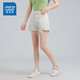 真維斯（Jeanswest）女裝夏季新款時(shí)尚毛邊五袋牛仔黑色休閑短褲直筒短褲LY 白色8100 160/66A/M