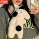 JIOESC毛絨圍巾冬季女可愛小狗新款小巧百搭白色毛茸茸保暖毛毛圍脖護(hù)頸 腮紅狗圍脖