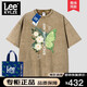 Leekylze官方品牌旗艦聯(lián)名短袖t恤男純棉寬松港風做舊水洗奧萊情侶休閑 卡其色 L