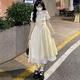 紫蒙連衣裙夏季2024新款法式長(cháng)裙學(xué)生少女高中初中生女生衣服裙子夏天 假兩件韓版背帶裙 均碼（可備注碼數）