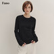 fano studios范洛Fano 毛邊寬松圓領(lǐng)打底衫長(cháng)袖T恤女2026春季仿羊絨插肩袖上衣 黑色 S （第二批）