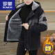 羅蒙（ROMON）秋冬加絨加厚牛仔外套男中長(zhǎng)款寬松潮時(shí)尚連帽夾克冬裝保暖棉服 2132黑灰 3XL