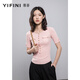 易菲（YIFINI）夏季新款顯瘦短袖上衣針織套頭衫毛衫打底衫2107M917 粉紅 0M