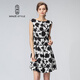 名師路連衣裙顯瘦打底裙春秋無(wú)袖背心裙修身氣質(zhì)淑女圓領(lǐng)收腰A字裙 白底黑花90 XL