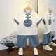 三象鯊男童唐裝夏裝短袖套裝中國風(fēng)禮服兒童漢服帥氣棉麻薄款童裝兩件套 蘭花 藍色 120