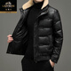 老爺車(chē)真皮羽絨服男士短款加厚羊皮衣韓版時(shí)尚休閑外套冬季新款保暖夾克 黑色 4XL （145-160斤）