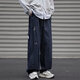 POUM日系復(fù)古cityboy夏季工裝褲男vintage寬松顯瘦闊腿直筒休閑褲男 YRFS-X1515藏青色 XL 【125-135斤】 尺碼偏小建議拍大一碼
