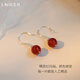 LnieerS925銀和田玉耳環(huán)女氣質(zhì)耳墜耳鉤輕奢復(fù)古風(fēng)小眾2025年新款銀耳飾 紅瑪瑙耳環(huán)【S925銀】