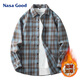 NASA GOOD長(cháng)袖襯衫男冬季加絨保暖潮流格子上衣休閑打底衫男裝外套 藍2XL