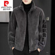 皮爾卡丹（pierre cardin） 針織男士外套秋冬羊剪絨立領(lǐng)夾克男裝刺繡衛.衣皮毛一體羊羔絨外 灰色量 2XL 150-170斤