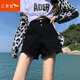 紅蜻蜓 牛仔短褲女高腰新款2025年夏季熱褲破洞女裝a字褲休閑女士短褲 黑色 S