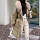 隱形都市中長(cháng)款白鴨絨羽絨服女大毛領(lǐng)寬松收腰加厚連帽大口袋白鴨絨外套 卡其色(真貉子毛) S (80-130斤)