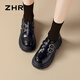 ZHR樂(lè)福鞋女春秋英倫圓頭單鞋女復(fù)古愛(ài)心搭扣厚底女鞋 JZ05 黑色 37