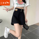 紅蜻蜓 高腰卷邊牛仔短褲女2025年夏季新款女裝闊腿a字外穿短褲女士熱褲 黑色 L