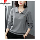 皮爾卡丹（pierre cardin）皮爾卡丹女裝中年媽媽翻領(lǐng)T恤女純|棉長(cháng)袖t恤女翻領(lǐng)中年 灰色 3XL建議體重135-145斤