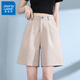真維斯（Jeanswest）女裝西裝褲2025年夏季純色直筒闊腿褲高腰顯瘦簡(jiǎn)約寬松五分短褲女 卡其 純色 2XL