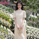 歐芙倫（Oufulun）新中式連衣裙女2025春夏新款蕾絲國(guó)風(fēng)a字裙米色中長(zhǎng)改良旗袍裙子 米色 M